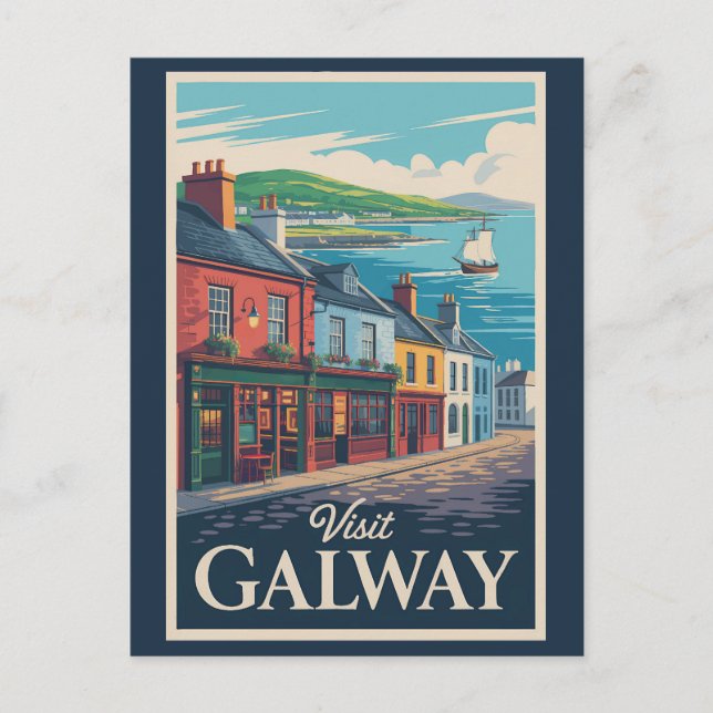 Galway Ireland Illustration Travel Art Vintage Postcard (Front)