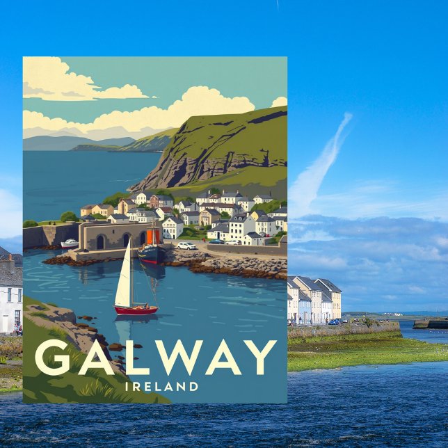 Galway Ireland Retro Travel Art Postcard (Galway Ireland Retro Travel Art Postcard)