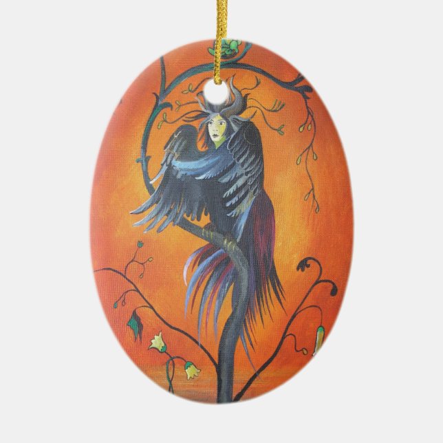 Gamaun The Prophetic Bird With Ruffled Feathers Ceramic Tree Decoration (Front)