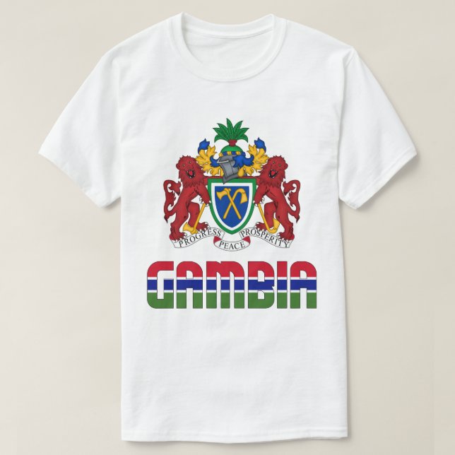 Gambia Flag and Coat Of Arms Patriotic T-Shirt (Design Front)
