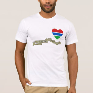 Gambia Flag Heart and Map T-Shirt