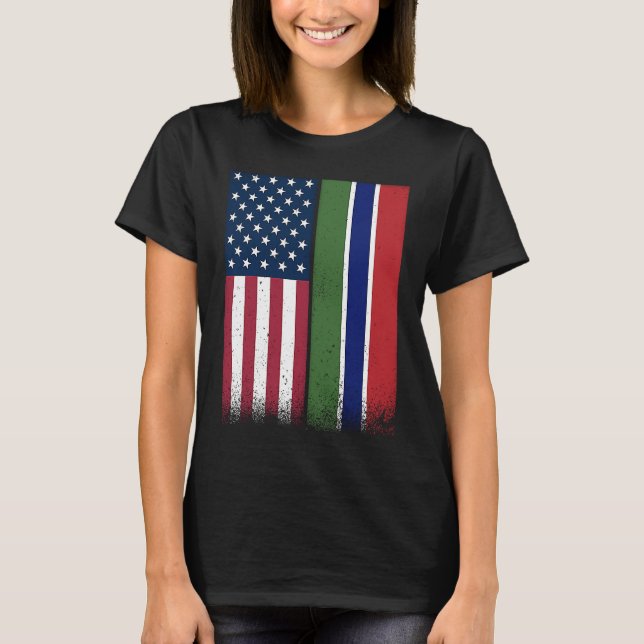 Gambia  Gambian American Flags Proud USA Gambia T-Shirt (Front)