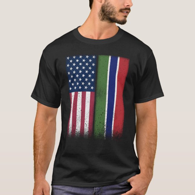 Gambia Gambian American Flags Proud USA Gambia T-Shirt (Front)
