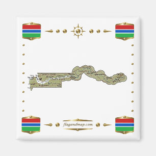 Gambia Map + Flags Magnet