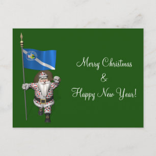 Gambler Santa Claus With Flag Of Las Vegas Holiday Postcard