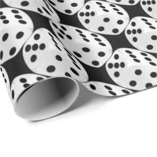 Gambling black white dice tiled wrapping paper