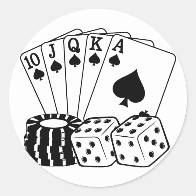 Gambling Casino Cards Dice Poker Chips Art  Classic Round Sticker (Front)