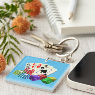 Gambling Casino Dice Poker chips Cards art Key Ring