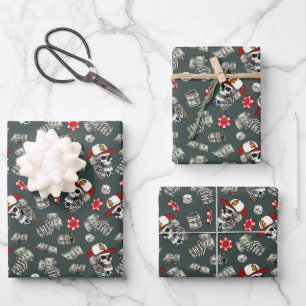 Gambling Dice Poker Chips Skull Pattern Wrapping Paper Sheet
