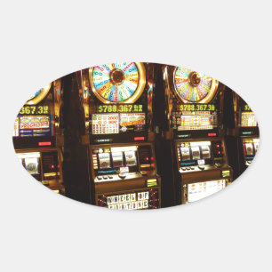 Gambling Machine One Armed Bandit Money Las Vegas Oval Sticker
