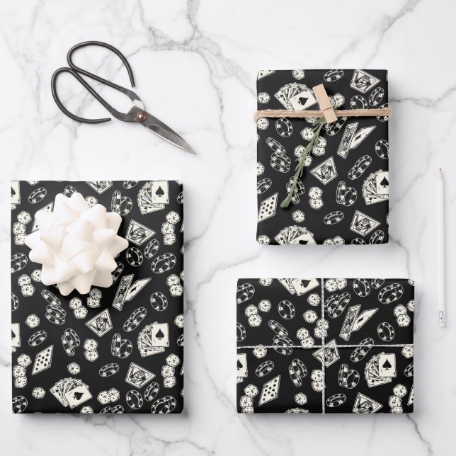 Gambling Poker Straight Flush Cards Dice Wrapping Paper Sheet (Front)