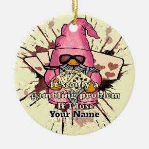 Gambling problem gnome ceramic tree decoration