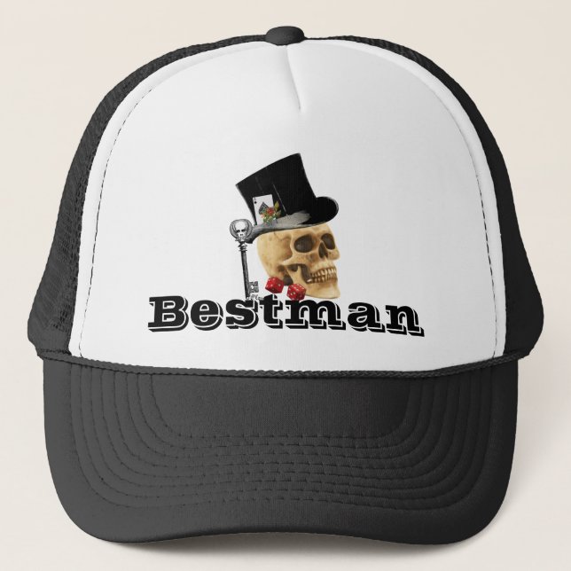 Gambling skull bestman trucker hat (Front)