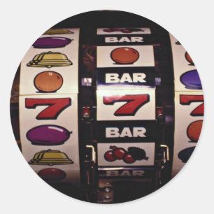 Gambling, slot machines classic round sticker