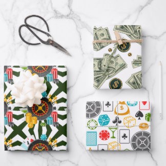 Gambling Wrapping Paper Flat Sheet Set of 3