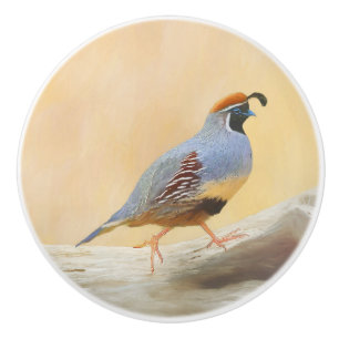 Gambrel's Quail Painting Original Bird Art Ceramic Knob