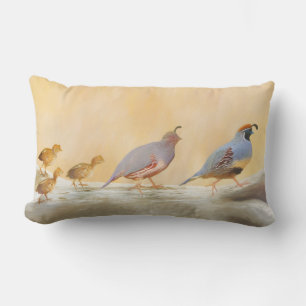 Gambrel's Quail Painting Original Bird Art Lumbar Cushion