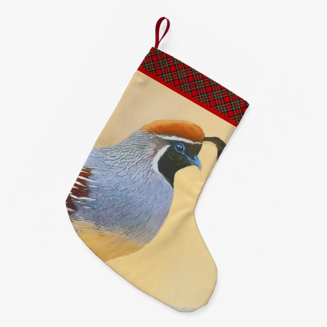 Gambrel's Quail Painting Original Bird Art Small Christmas Stocking (Front (Hanging))