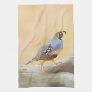 Gambrel's Quail Painting Original Bird Art Tea Towel