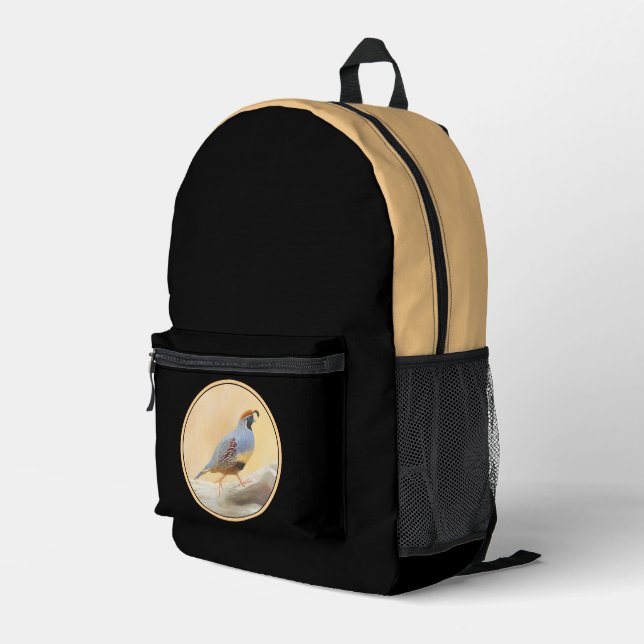 Gambrel's Quail Painting  - Original Wild Bird Art Printed Backpack (Back Corner Right)