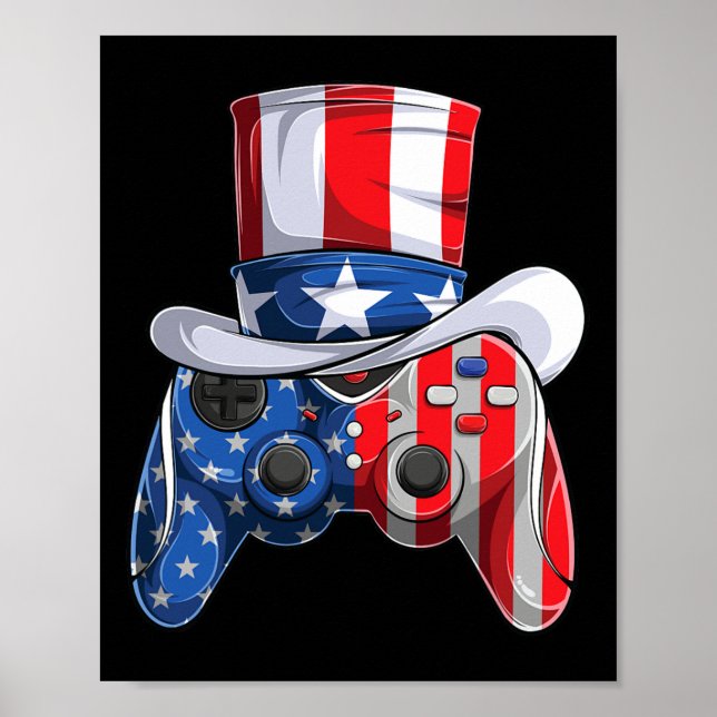 Game 4th Of July Controller American Flag Kids Boy Poster (Front)