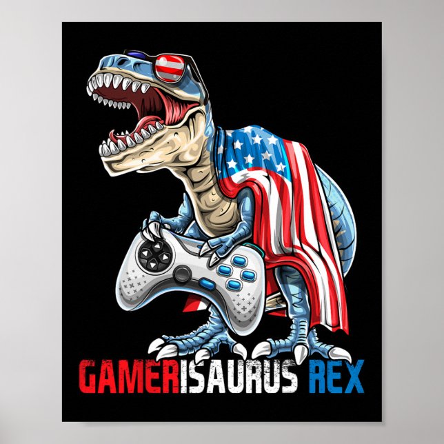Game 4th Of July T Rex Dinosaur Amerisaurus Rex Bo Poster (Front)