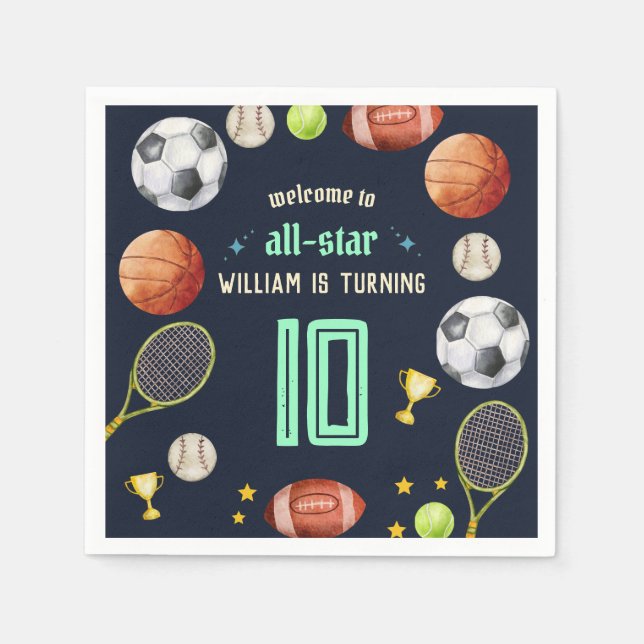 game blue kids boys Sports 10th Birthday Napkin (Front)
