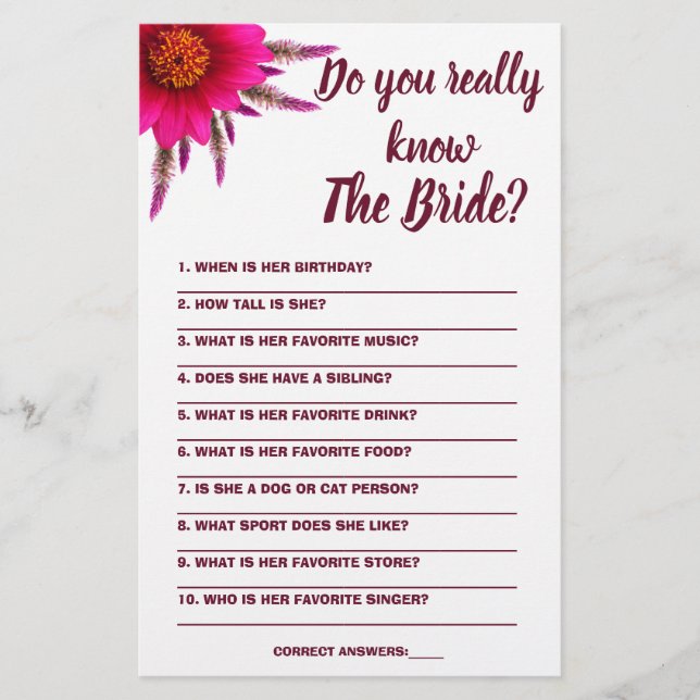 Game Card Do you really know The Bride  (Front)