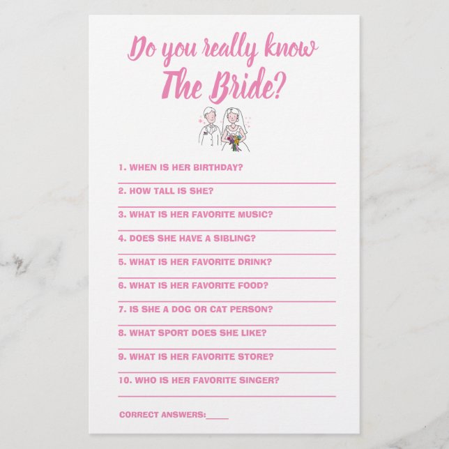 Game Card Do you really know The Bride Flyer (Front)