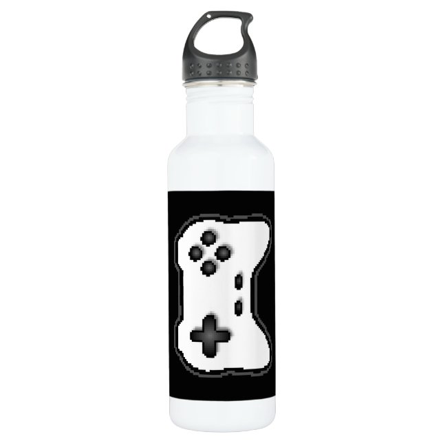 Game Controller Black White 8bit Video Game Style  710 Ml Water Bottle (Front)