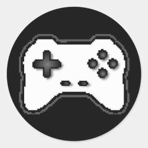 Game Controller Black White 8bit Video Game Style Classic Round Sticker