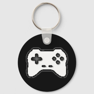 Game Controller Black White 8bit Video Game Style Key Ring