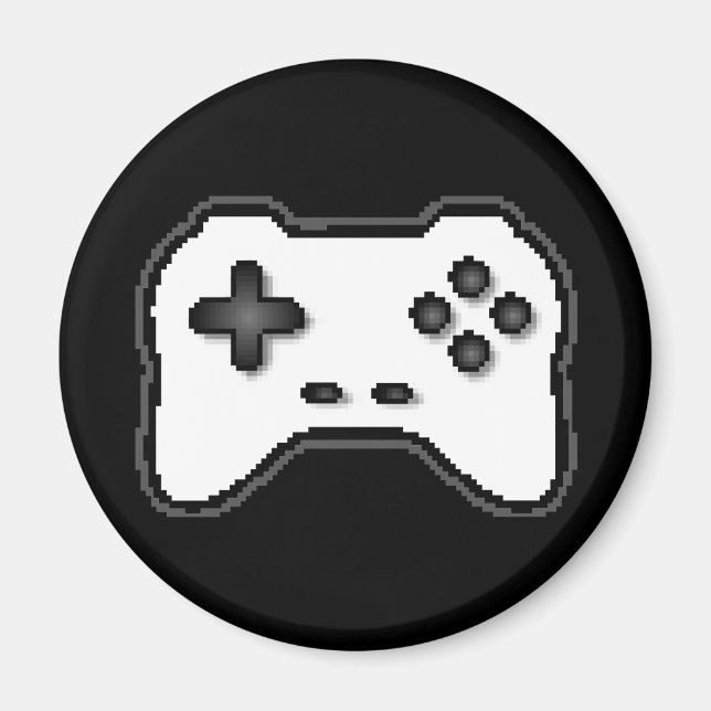 Game Controller Black White 8bit Video Game Style Magnet (Front)