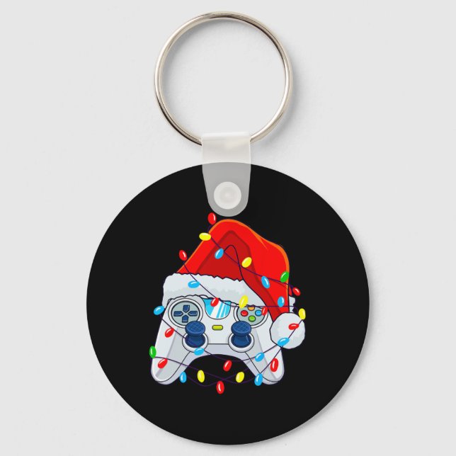 Game Controller Christmas Santa Hat Gamer Boys 1  Key Ring (Front)