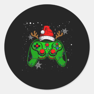 Game Controller Christmas Santa Hat Gamer Boys 2  Classic Round Sticker