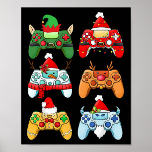 Game Controller Christmas Santa Hat Gamer Boys Xma Poster