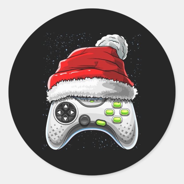 Game Controller Christmas Santa Hat Gamer Gift Boy Classic Round Sticker (Front)
