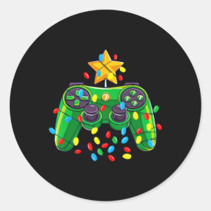 Game Controller Christmas Tree Lights Gamer Boys K Classic Round Sticker