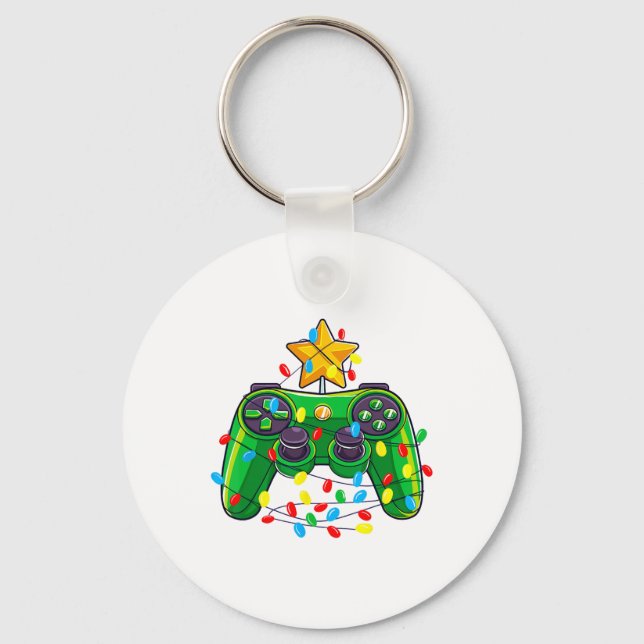Game Controller Christmas Tree Lights Gamer Boys K Key Ring (Front)