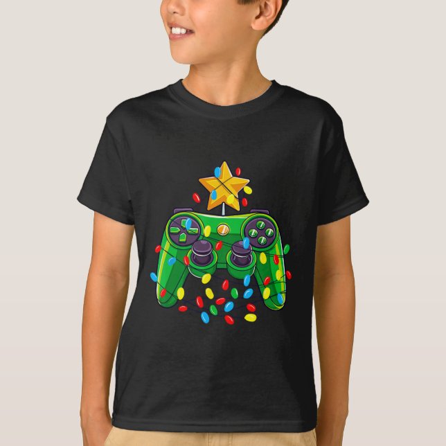 Game Controller Christmas Tree Lights Gamer Boys K T-Shirt (Front)