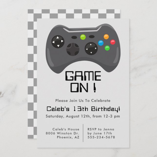 Game Controller Gamer Theme Boys Birthday Party Invitation (Front/Back)
