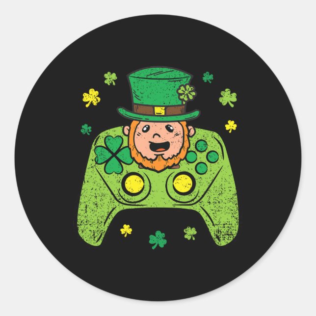 Game Controller Leprechaun St Patricks Day Gamer G Classic Round Sticker (Front)
