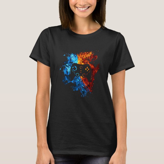 Game Controller Red Blue Fire Video Game Gaming 1 T-Shirt (Front)