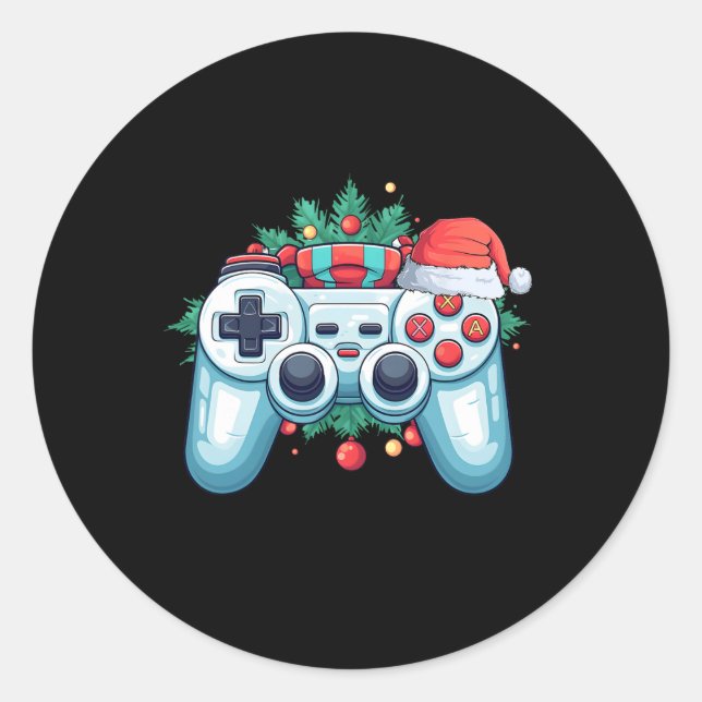 Game Controller Santa Hat Christmas Gaming X-mas G Classic Round Sticker (Front)