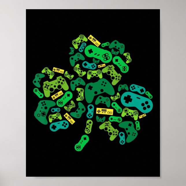 Game Controller Shamrock St Patricks Day Boys Men  Poster (Front)