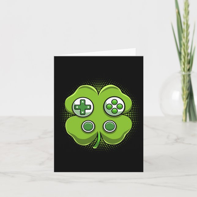 Game Controller Shamrock St Patricks Day Gamer Boy Card (Front)