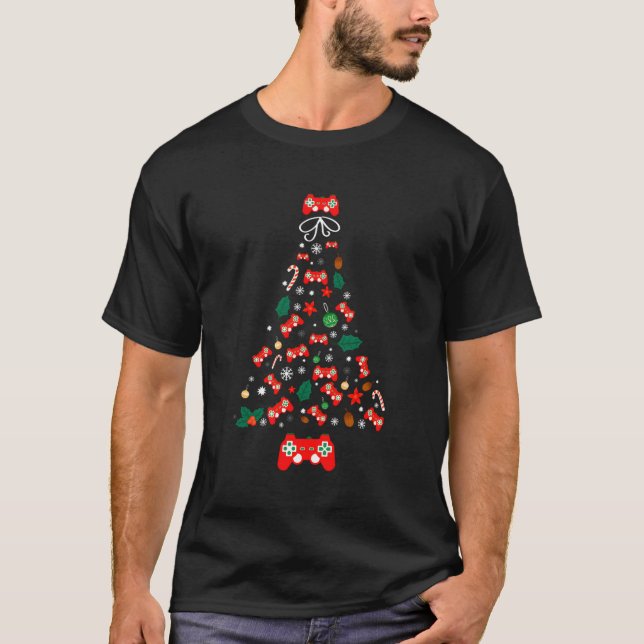 Game Controller Tree Snowflakes For Video Gamers F T-Shirt (Front)