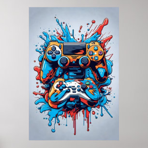 Game Controllers with Drip Paint Poster
