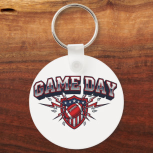Game Day American Football Patriotic Shield Sports Key Ring