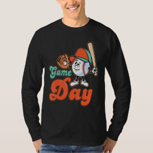 Game Day Baseball And Softball Fan Groovy Play Pla T-Shirt